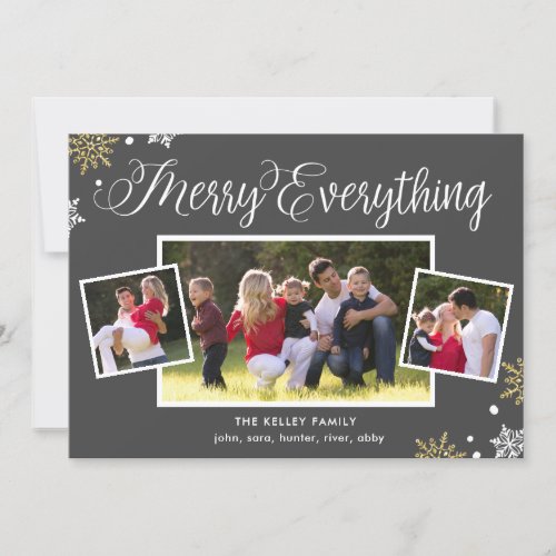 Merry Everything_3 Photo Slate Grey Holiday Card