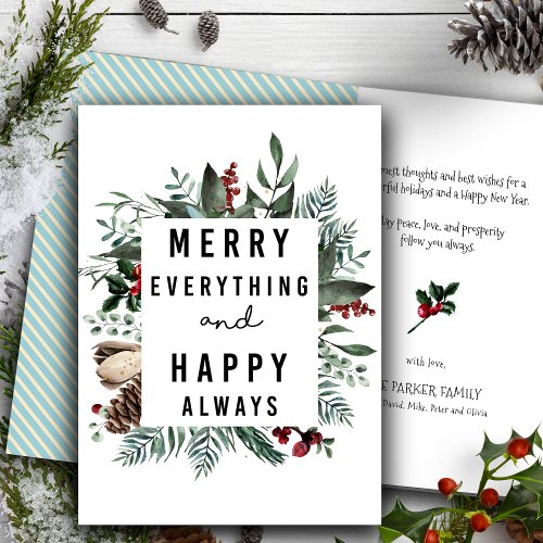 Merry Everything and Happy Always  Floral Foliage Holiday Card