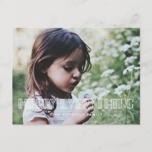 Merry everything Art deco script photo Holiday Postcard (Front)