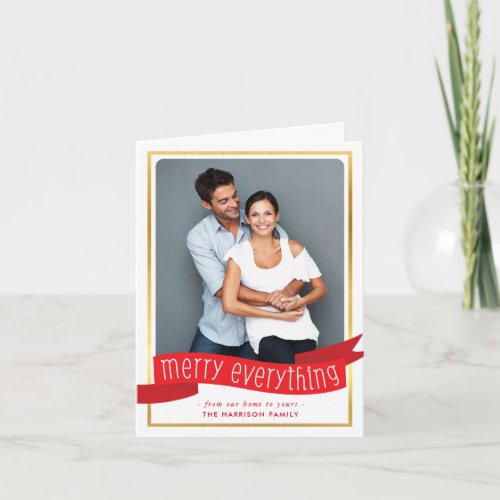 MERRY EVERYTHING BANNER CHRISTMAS PHOTO foliage Holiday Card