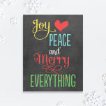 Merry Everything Black Chalkboard Colorful Holiday Canvas Print<br><div class="desc">Colorful and modern custom holiday canvas art design features the phrase "Joy,  Love,  Peace and Merry Everything" in bold colors and modern type on a black chalkboard style background.</div>