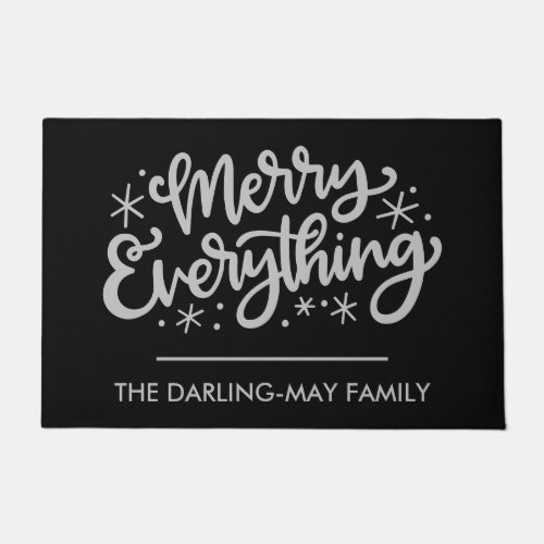 Merry Everything Black Personalized Christmas Doormat