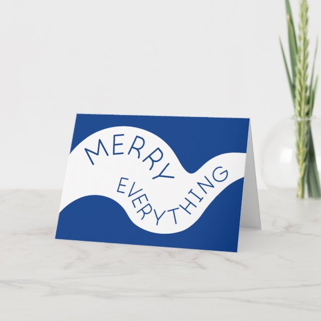 Merry Everything Blue Curved Typography Holiday Card (Front)