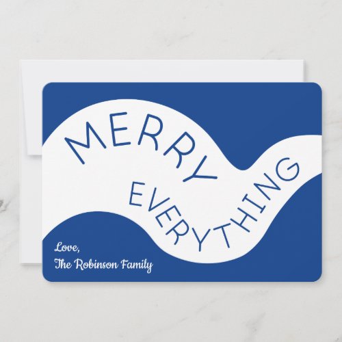 Merry Everything Blue Typography Abstract Curves Holiday Card