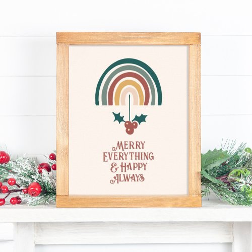 Merry Everything Boho Christmas Rainbow Poster