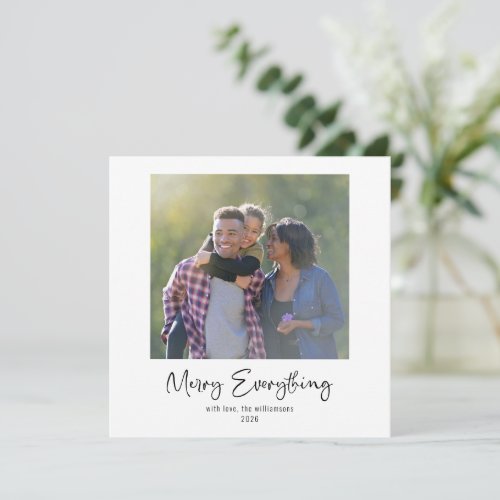Merry Everything Calligraphy Custom Photo QR Code Holiday Card
