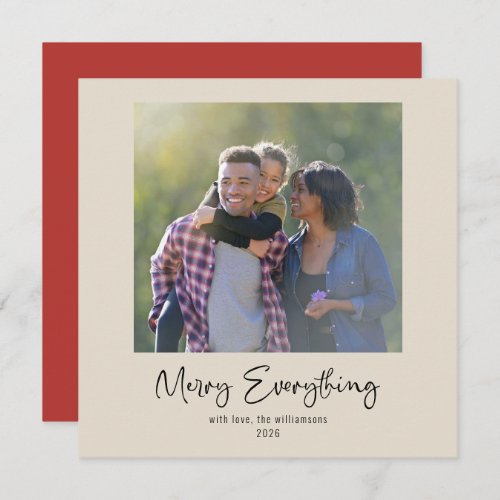 Merry Everything Calligraphy Custom Photo Red Holiday Card