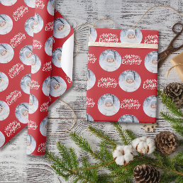 Merry Everything Calligraphy Round Photo Red Wrapping Paper