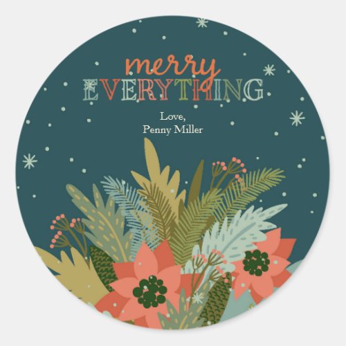 Merry Everything Christmas Foliage Holiday Gift Classic Round Sticker