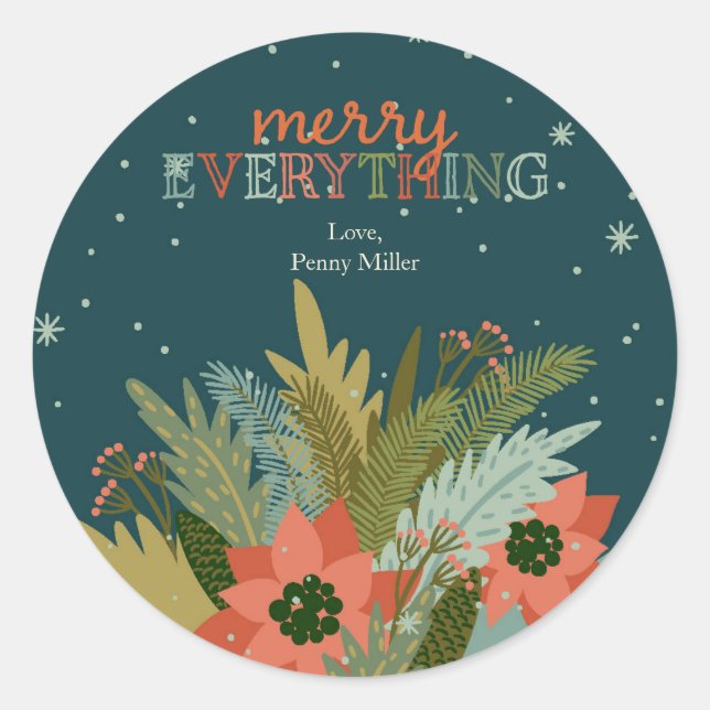 Merry Everything Christmas Foliage Holiday Gift Classic Round Sticker (Front)