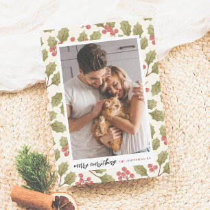 Merry Everything Christmas Holly & Holiday Photo Card