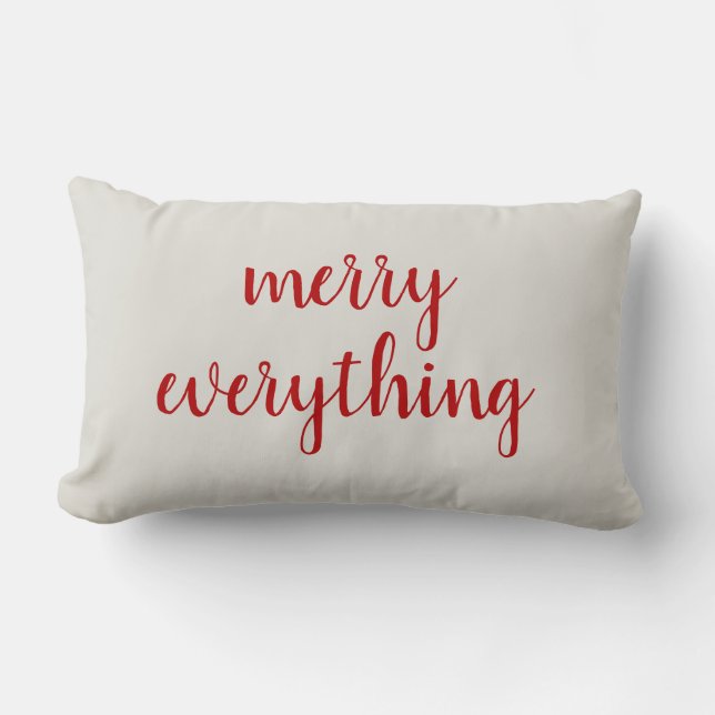 Merry Everything Christmas Red Script Throw Pillow (Front)