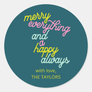 Merry Everything Colorful Christmas Holiday Name Classic Round Sticker