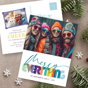 Merry Everything Colorful Typography Modern Photo Holiday Postcard