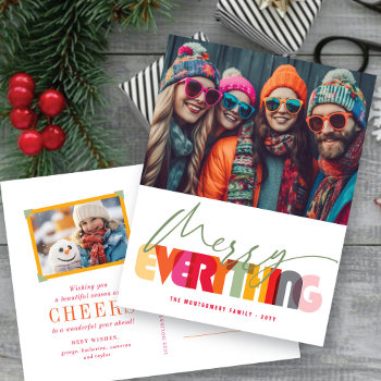 Merry Everything Colorful Typography Modern Photo Holiday Postcard by fat_fa_tin at Zazzle