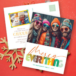 Merry Everything Colorful Typography Modern Photo Holiday Postcard