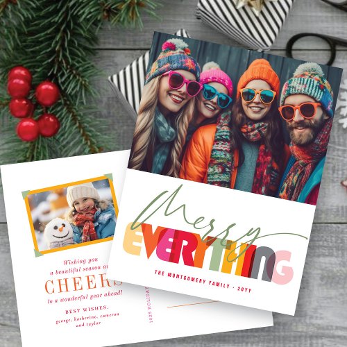 Merry Everything Colorful Typography Modern Photo Holiday Postcard