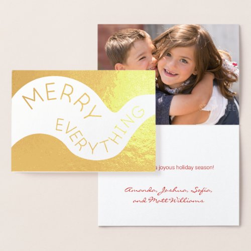 Merry Everything Curved Text Photo Holiday Gold Foil Card