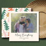 Merry Everything Cute Fun Christmas Trees Photo  Holiday Card<br><div class="desc">Merry Everything Calligraphy Custom Message Photo Holiday Card with Festive Colorful Playful Christmas Tree Pattern Backing</div>