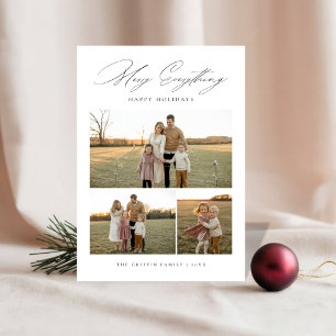 Merry Everything Family Rustic 3 Photo Christmas Holiday Card