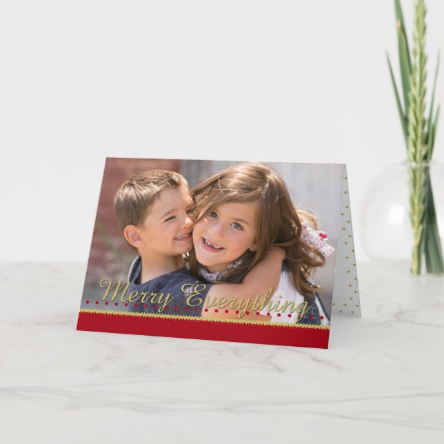 Merry Everything Gold Dots Holiday Photo Card (Front)