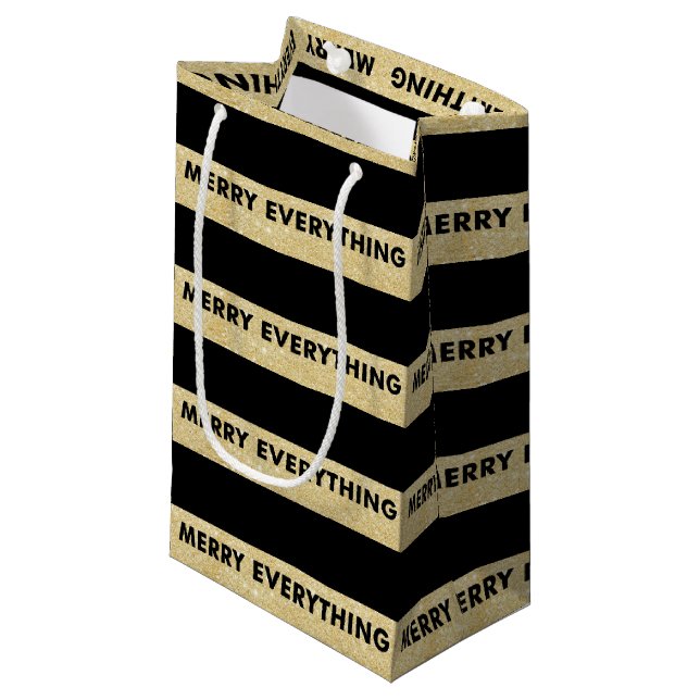 Merry Everything Gold Glitter Holiday Gift Bag (Front Angled)