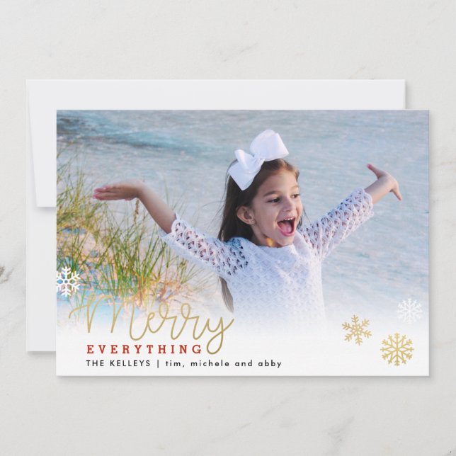 Merry Everything Gold Horizontal Photo Card (Front)