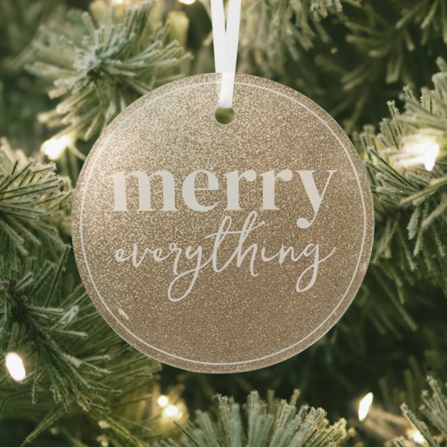 Merry Everything Golden Texture  Glass Ornament (Insitu)