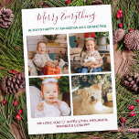 Merry Everything Grandparents 4 Photo Christmas Holiday Card<br><div class="desc">Merry Everything, Always happy at grandma and grandpa's! Celebrate your grandparents and give a special gift this Christmas with custom photo collage holiday card. This unique photo collage grandparents christmas card is the perfect gift at Christmas to your grandmother and grandfather. Customize with four of your favorite photos. Personalize with...</div>