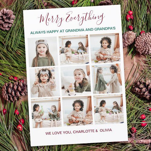 Merry Everything Grandparents 9 Photo Christmas  Holiday Card