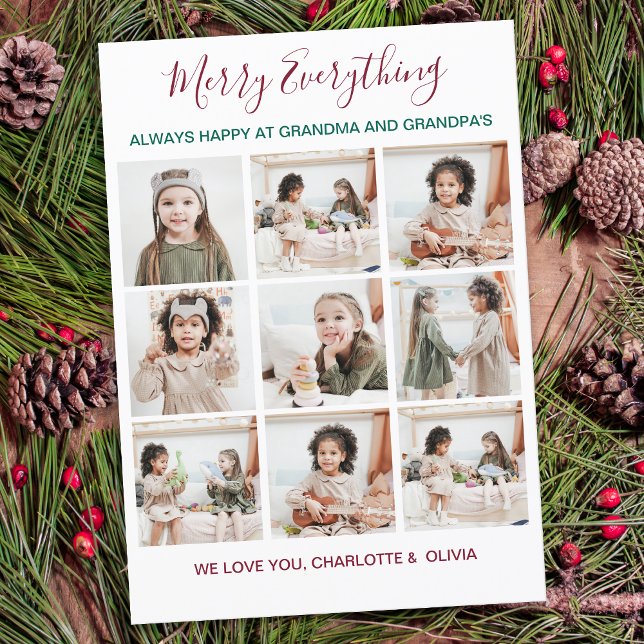 Merry Everything Grandparents 9 Photo Christmas  Holiday Card (Creator Uploaded)