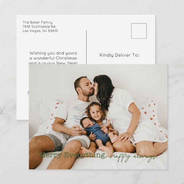 Merry Everything Green Photo Holiday Postcard (Front/Back)