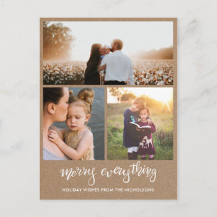 Merry Everything Handwritten Kraft Paper Photo Holiday Postcard