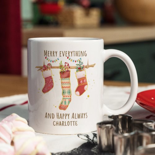 Merry Everything Happy Always Christmas Stockings Coffee Mug