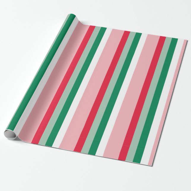 Merry Everything Happy Always Festive Stripes Wrapping Paper (Unrolled)