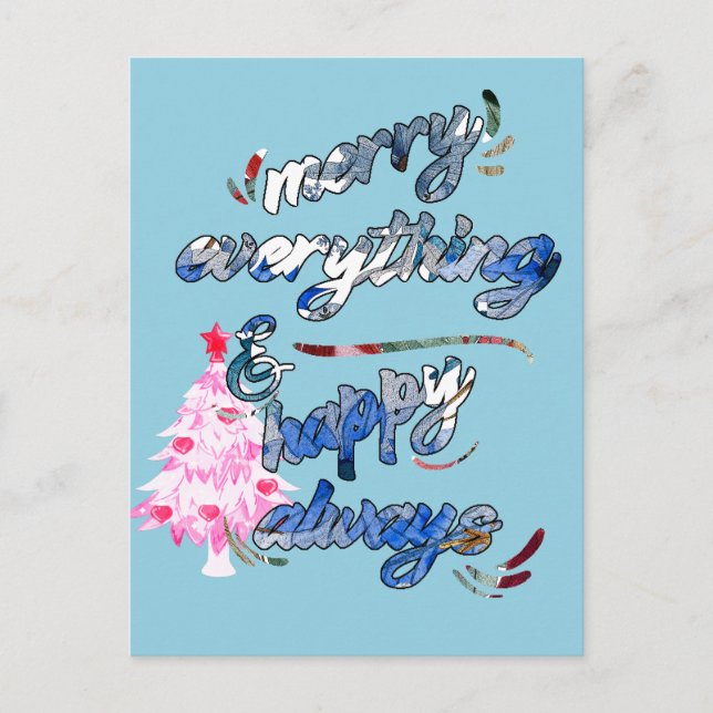 Merry Everything & Happy Always - Pink Tree Postcard (Front)