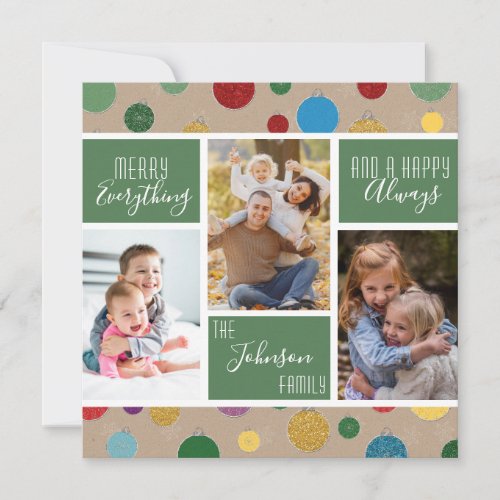 Merry Everything Happy Always Red Photo Collage  Holiday Card
