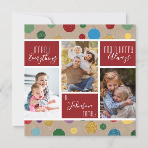 Merry Everything Happy Always Red Photo Collage Holiday Card