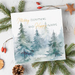 Merry Everything Happy Always Winter Trees Flat Holiday Card<br><div class="desc">Watercolor winter trees in shades of green paired with script and modern typography holiday card.</div>