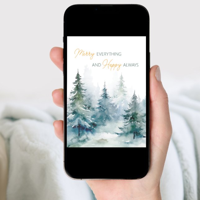 Merry Everything Happy Always Winter Trees Holiday Card (Front Digital)