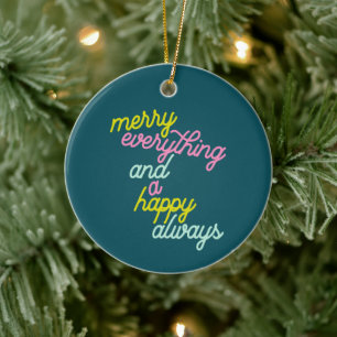 Merry Everything Mint Teal Christmas Cute Holiday Ceramic Ornament