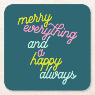 Merry Everything Mint Teal Christmas Cute Holiday Square Paper Coaster