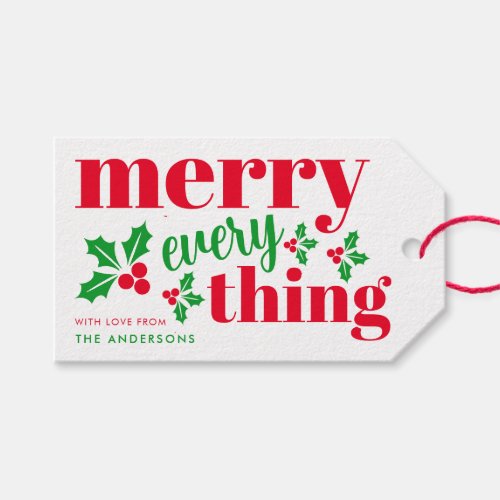 Merry Everything Modern Christmas Bright Red Gift Tags