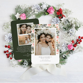 Merry Everything Modern Floral Holiday Photo Card