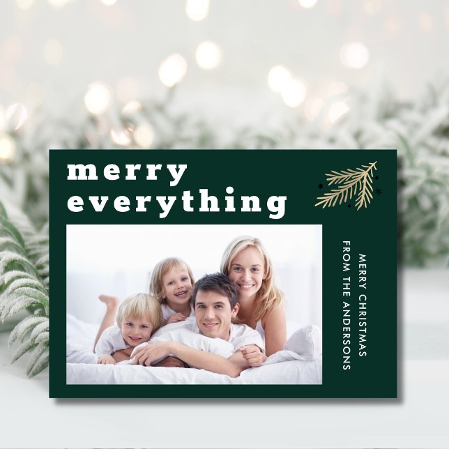 Merry Everything Modern Spruce Green Photo Holiday Card (Creator Uploaded)
