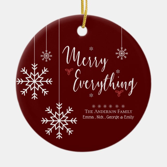 Merry Everything Personalized Christmas Ceramic Ornament (Front)