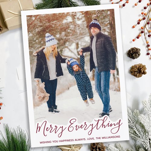 Merry Everything Personalized Simple Family Photo  Holiday Card