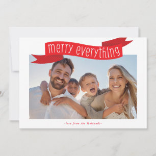 MERRY EVERYTHING PHOTO modern family banner red Holiday Card