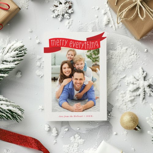 MERRY EVERYTHING PHOTO modern family banner red Holiday Card