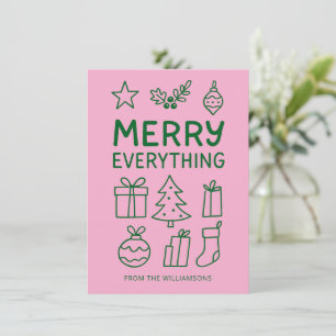 Merry Everything Pink Green Doodle Sketch Add Name Holiday Card